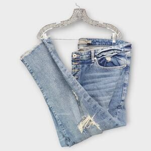Womens TORRID Feel The Fit Ripped Distressed Raw Hem Blue Jeans Size 20T